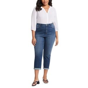 NYDJ Women's Margot Girlfriend Cuff Blue Jeans Size 14 Stretch High Rise Ankle